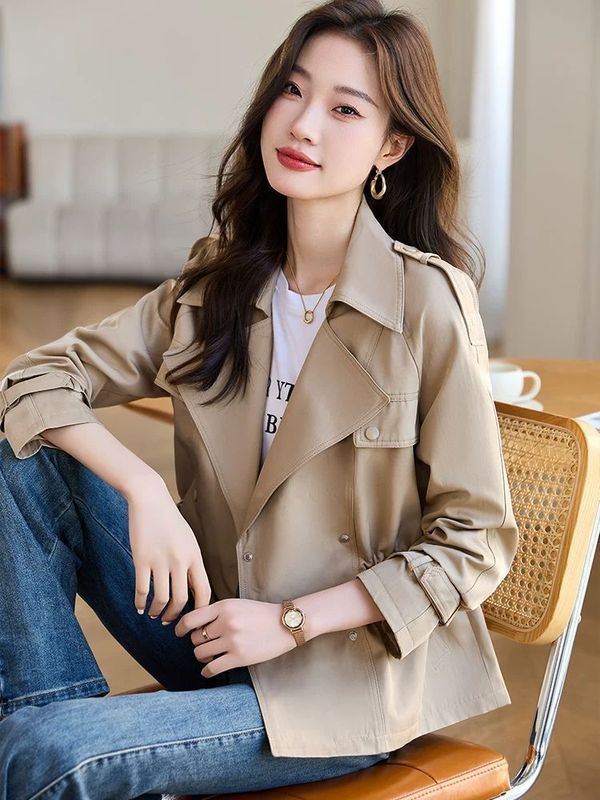 卡其色风衣女短款2025新款春秋女款女士小个子大衣春秋小西装外套|undefined