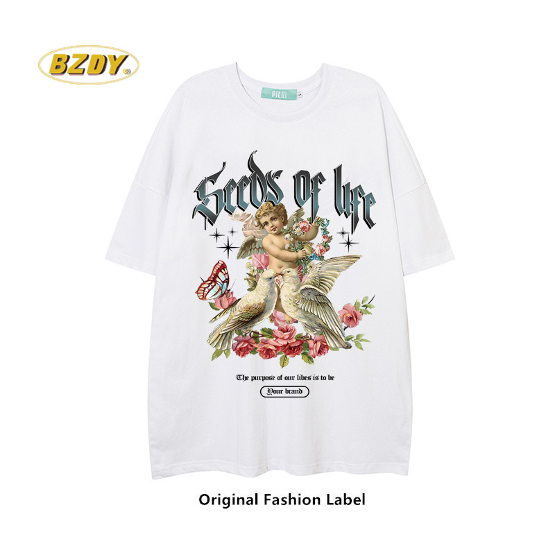 Design T-Shirt Oversize Loose Cotton Top Ins Slim Undercoat Kleine Modemarke Herrenbekleidung_voghion.com