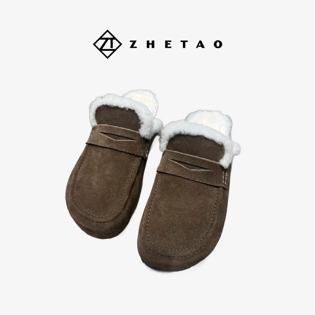 Баотоу Мюллер наполовину тапочки носить на улице осень и зима 2024 новая овечья шерсть с бархатом на толстом фоне кожаные тапочки