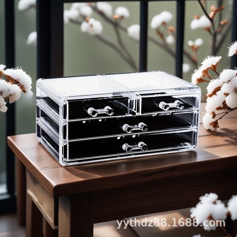 亚克力化妆品透明桌面收纳盒 抽屉式首饰口红整理收纳盒