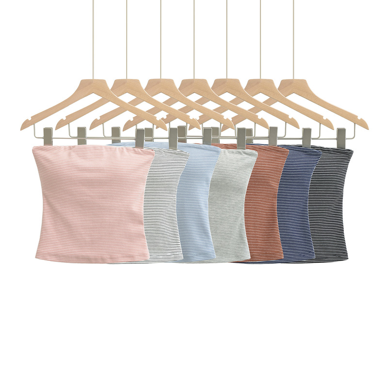 Matte Peach-Colored Striped Tube Top, Sweet Girl Slim-Fit Tank Top, Summer Short Inner Top for Women