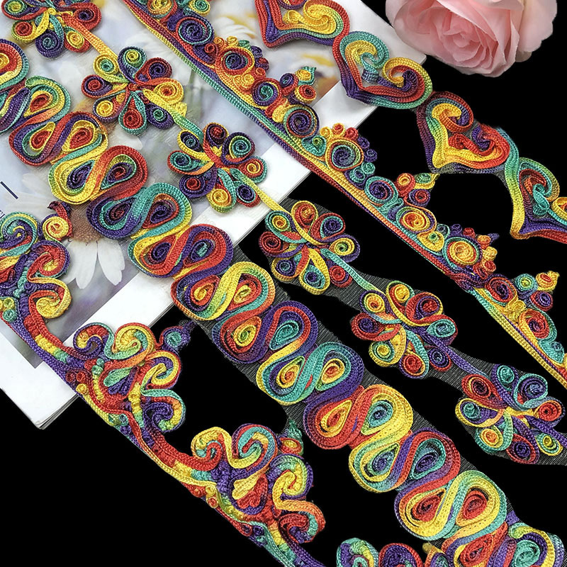 现货供应刺绣彩色民族花边DIY蕾丝水溶苗族服装配饰服装辅料花边