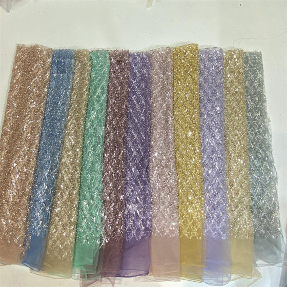 2023 Diamond Large Square Sequin Bead Tube Bubble Bead Embroidered Fabric Wedding Dress Stage Dress Sequin Embroidered Fabric