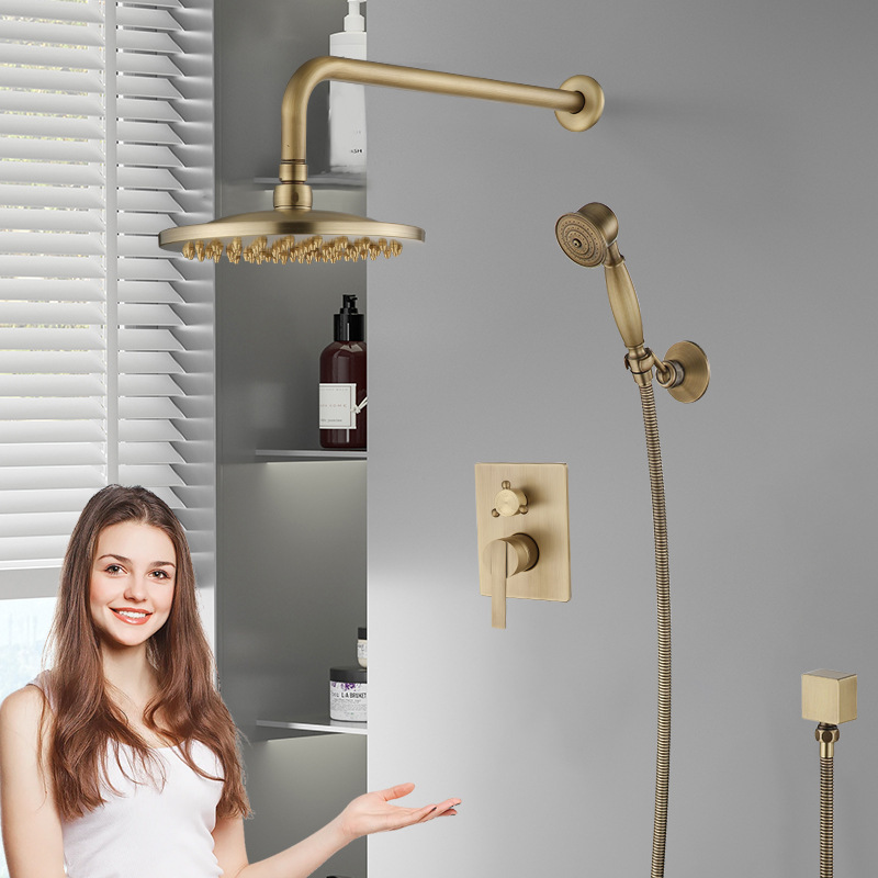 Brass Retro Concealed Shower Head Hidden Built-In Wall-Mounted Pre-Embedded Shower Set Household Mixing Valve Antique Brass Retro Concealed Shower Head Hidden Built-In Wall-Mounted Pre-Embedded Shower Set Household Mixing Valve Antique