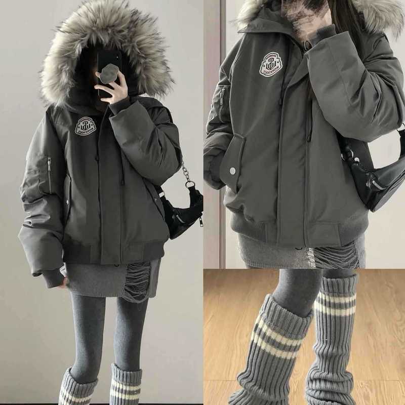大毛领棉服女2025年冬季新款派克韩版宽松棉衣加厚保暖棉袄外套潮|undefined