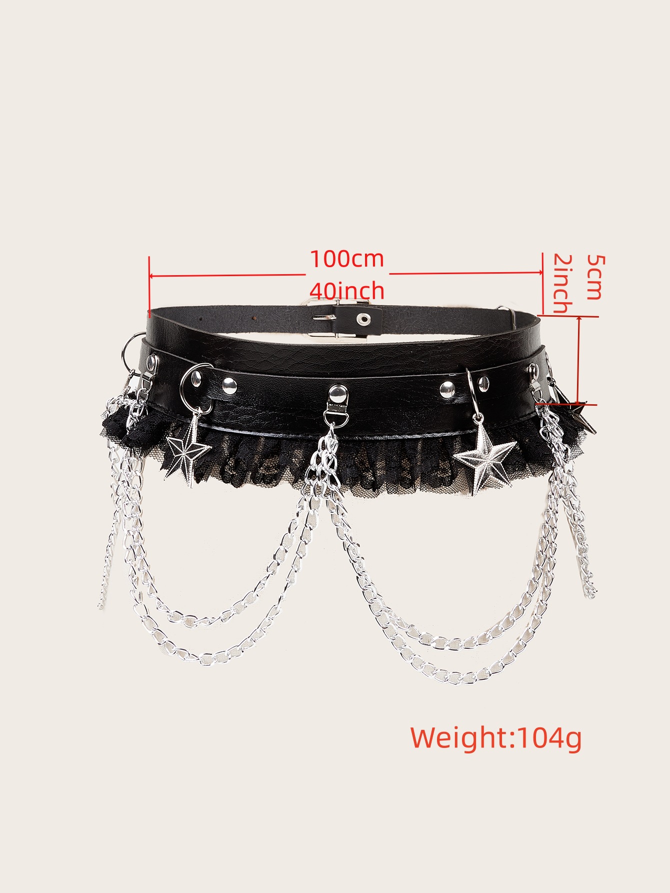 110g Weight Elegant Lady Star Lace Imitation Leather Alloy Women's Leather Belts
