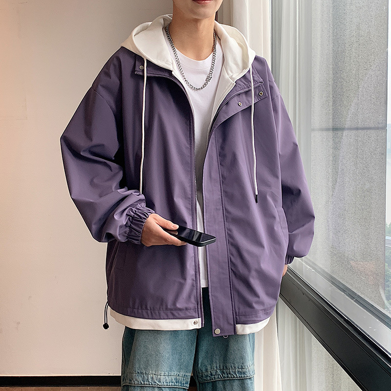 偽ツーピース春の新作超人気インカジュアルメンズ韓国版トレンディな作業服アウトドアジャケットフード付きジャケット|undefined