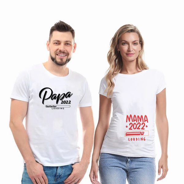Papa Mama Maternity Couple's Short-Sleeved T-Shirt European and American Style Funny Creative Plus Size Summer