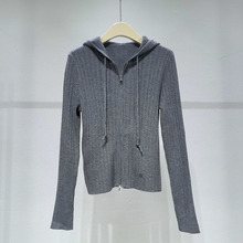 2025冬季新款女装时尚修身显瘦连帽拉链针织开衫外套女3GA332241