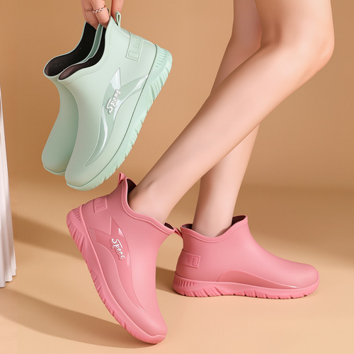 Fashionable water shoes for women's fashionable low-cut warm rain shoes for outdoor wear thick sole wear-resistant low-tube non-slip mid-tube rain boots and water boots