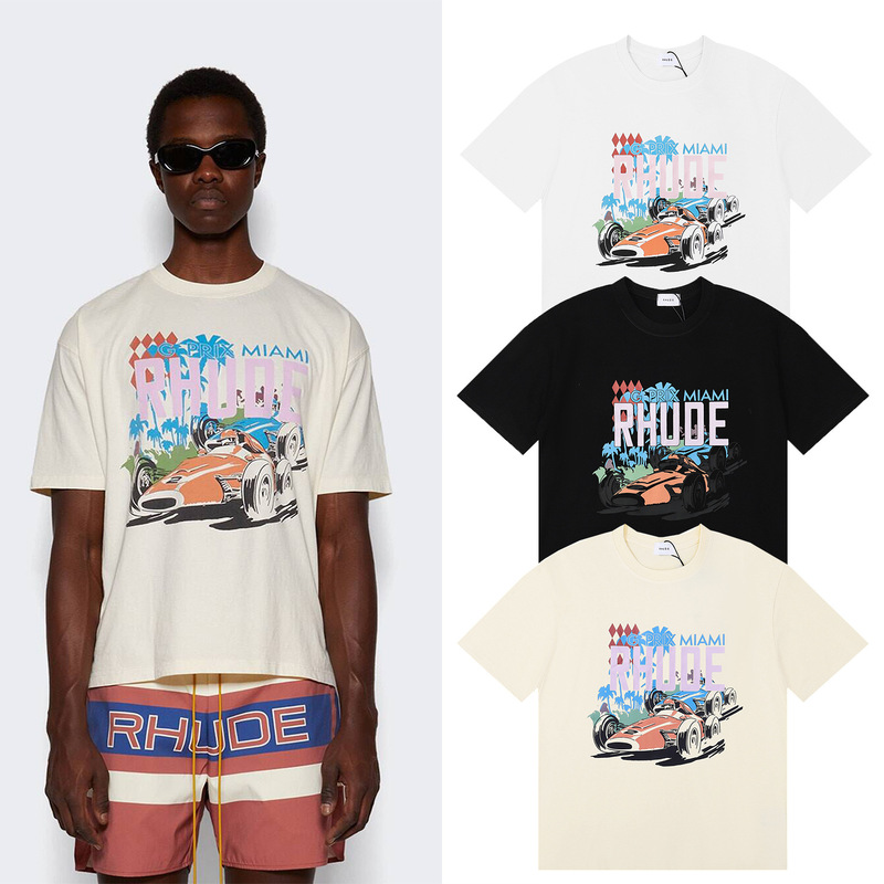 Rhude Mclaren Foreign Trade American Fashion Racing Series Cotton Summer Short-sleeved T-shirt Base Shirt for Men and Women