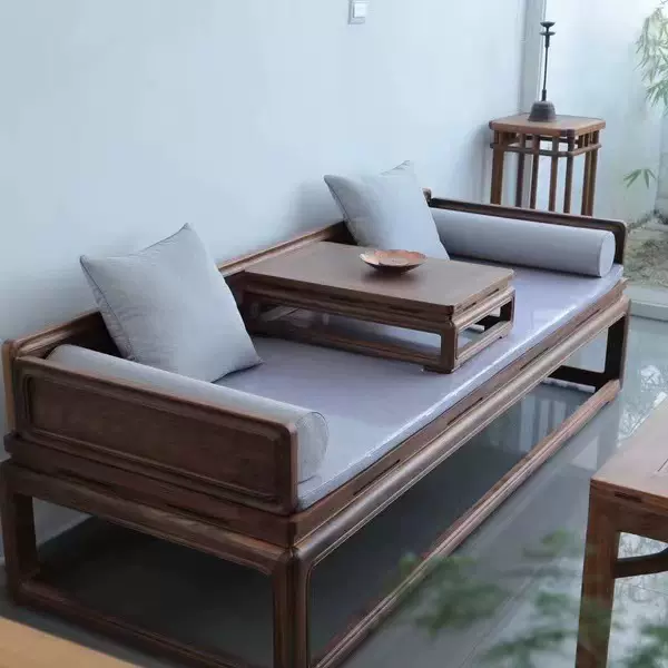 新中式北美黑胡桃木罗汉床小户型简约客厅沙发茶室书房家具