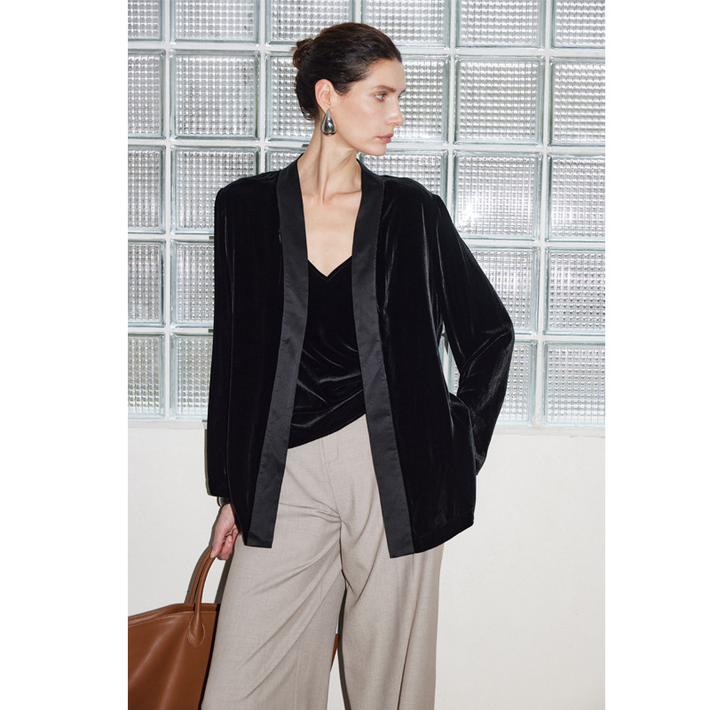 Silk Velvet Blazer for Women 2026 Autumn and Winter New Long-Sleeved Mid-Length Waist-Cinching Slimming Commuter Professional Wear Top