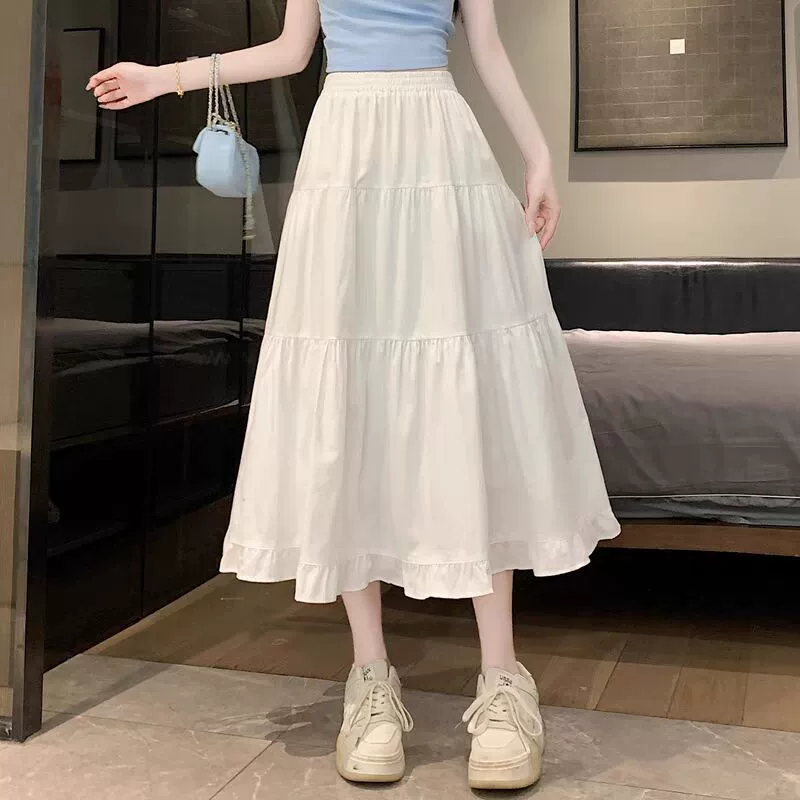 Белая юбка, женская летняя новая весенне-осенняя плиссированная длинная юбка-зонтик, юбка-сказка