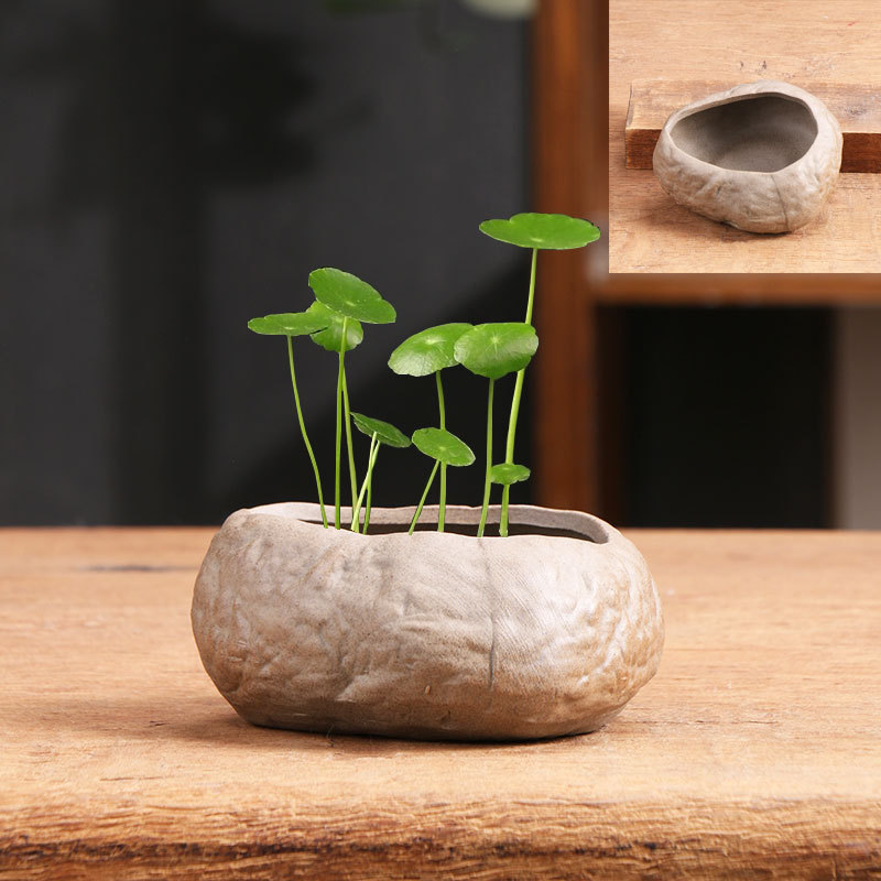 Imitation stone non-porous copper money grass special size ceramic flower pot household bonsai daffodil water culture ware clearance wholesale Imitation stone non-porous copper money grass special size ceramic flower pot household bonsai daffodil water culture ware clearance wholesale