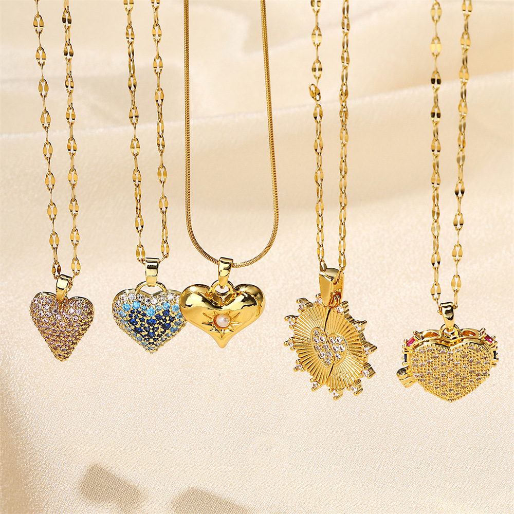 8g Weight Copper Pendant Material Pearl, Zircon Inlay Material Pendant Necklace Classification Copper Chain Material 1 Piece Quantity Holiday, Daily Occasion Copper Material Heart Shape Pattern Unisex Gender Plating, Inlay Design Simple Style, Shiny Style Copper Simple Style Shiny Plating Inlay Heart Shape Pearl Zircon Pendant Necklace 无