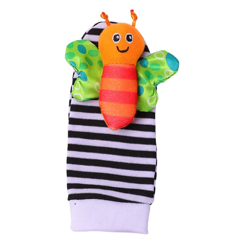 Baby Wrist Strap Watch Strap Socks Set Baby Hand Strap Rattle Insect Cartoon Animal Soothing Plush Toy