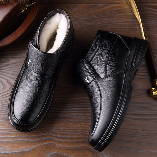 Genuine Leather Cowhide Men's Cotton Shoes Winter Thickened Warm High-top Shoes Genuine Leather Non-slip Middle-aged and Elderly Father's Wool Cotton Shoes