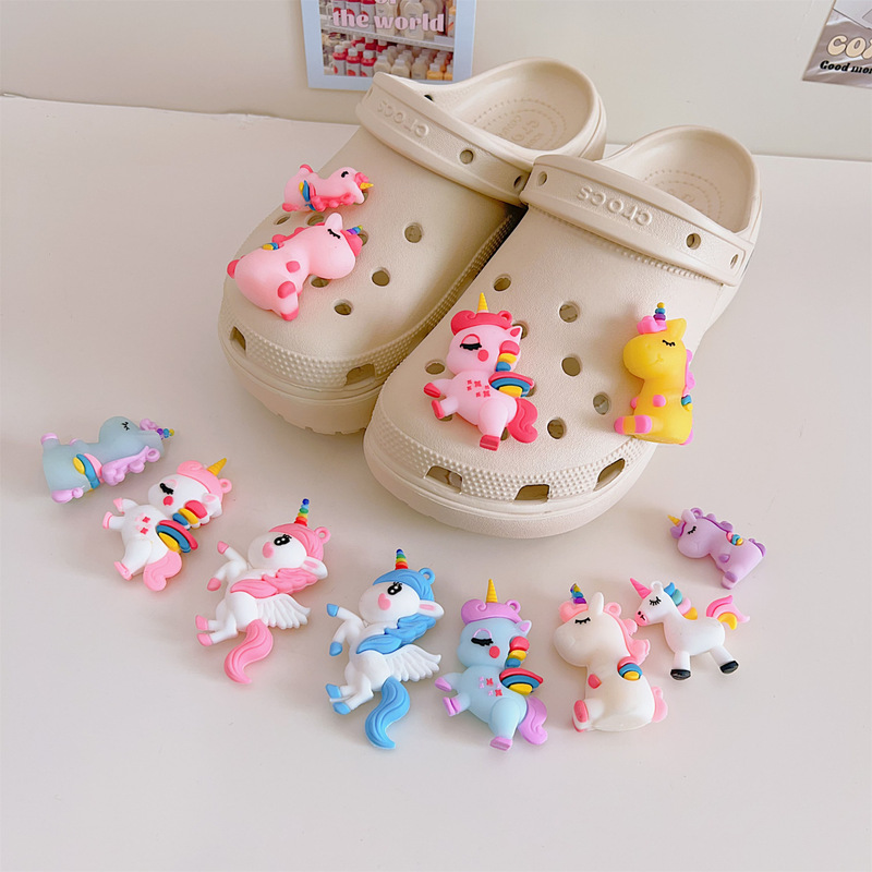 Hole Shoes Shoe Flower Shoe Buckle Rainbow Horse Unicorn Cartoon Stereo Shoe Flower Shoe Buckle Upper Decoration Removable Buckle