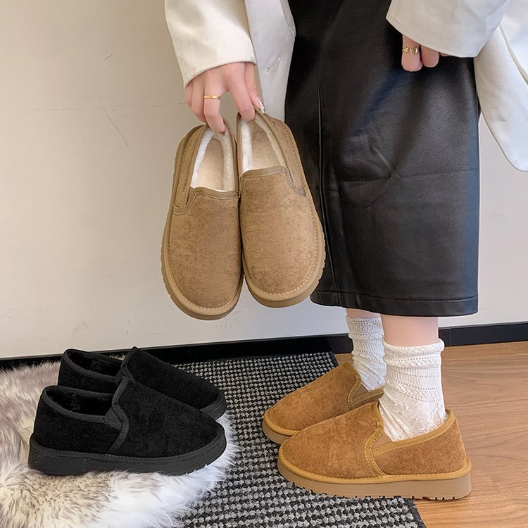 冬用綿靴 レディースシューズ メンズシューズ カップルモデル 北京風スリッポン 厚手綿暖かいローカットスノーブーツ 暖かく厚みのある