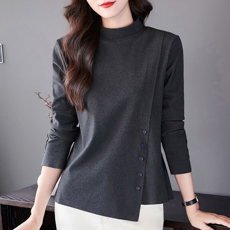 Plus-Size Thermal Base Layer Women's Top Autumn/Winter 2026 New Style Solid Color Irregular Long-Sleeve T-Shirt Versatile Half-High Collar Top Plus-Size Thermal Base Layer Women's Top Autumn/Winter 2026 New Style Solid Color Irregular Long-Sleeve T-Shirt Versatile Half-High Collar Top