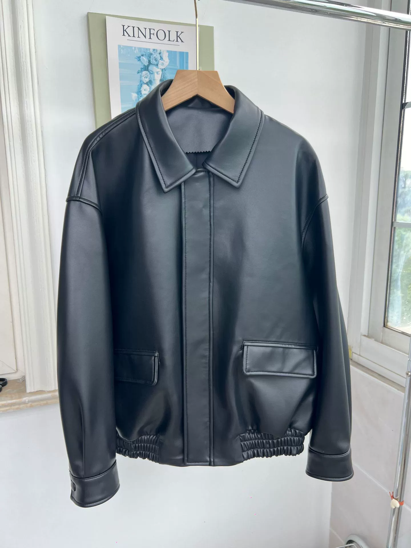 Retro autumn jacket, American style, genuine leather, oversize
