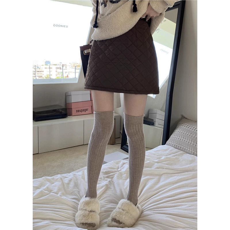 复古菱格夹棉半身裙女秋冬新款韩版气质百搭高腰显瘦字短裙|undefined