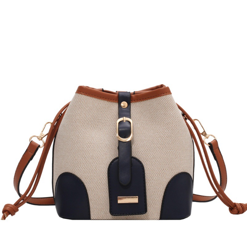 Bolso de hombro de lona con textura estilo coreano, de moda, nuevo 2026, para mujer, con diseño de cubo en colores contrastantes