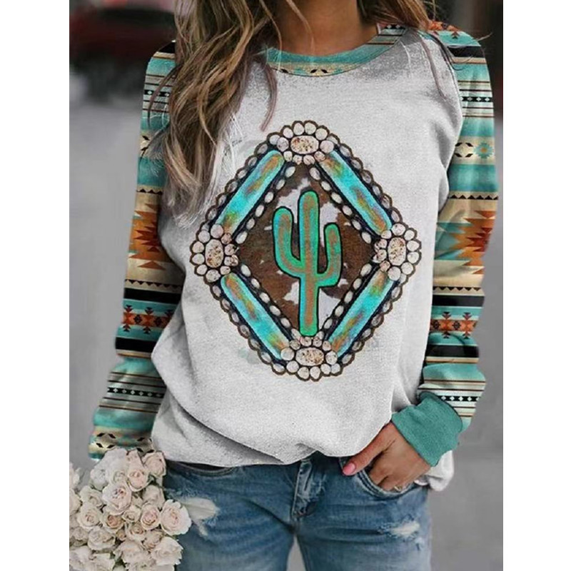 Daily, Street Occasion Round Neck Neckline Warm, Comfort Function Women's Hoodie Long Sleeve Hoodies & Sweatshirts Printing Vintage Style Ethnic Style Printing