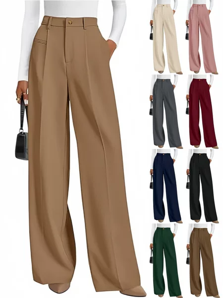 Cross-Border European and American Amazon New Women's Formal Dress Pants Business Casual Elegant Work Wide-Leg Pants High-Waisted Casual