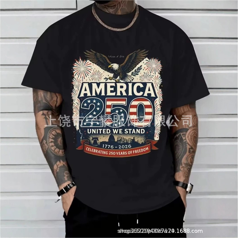 American Men's 250Th Anniversary 1776-2026 Patriotic 3D Printed T-Shirt July 4Th Independence Day Short Sleeve T-Shirt