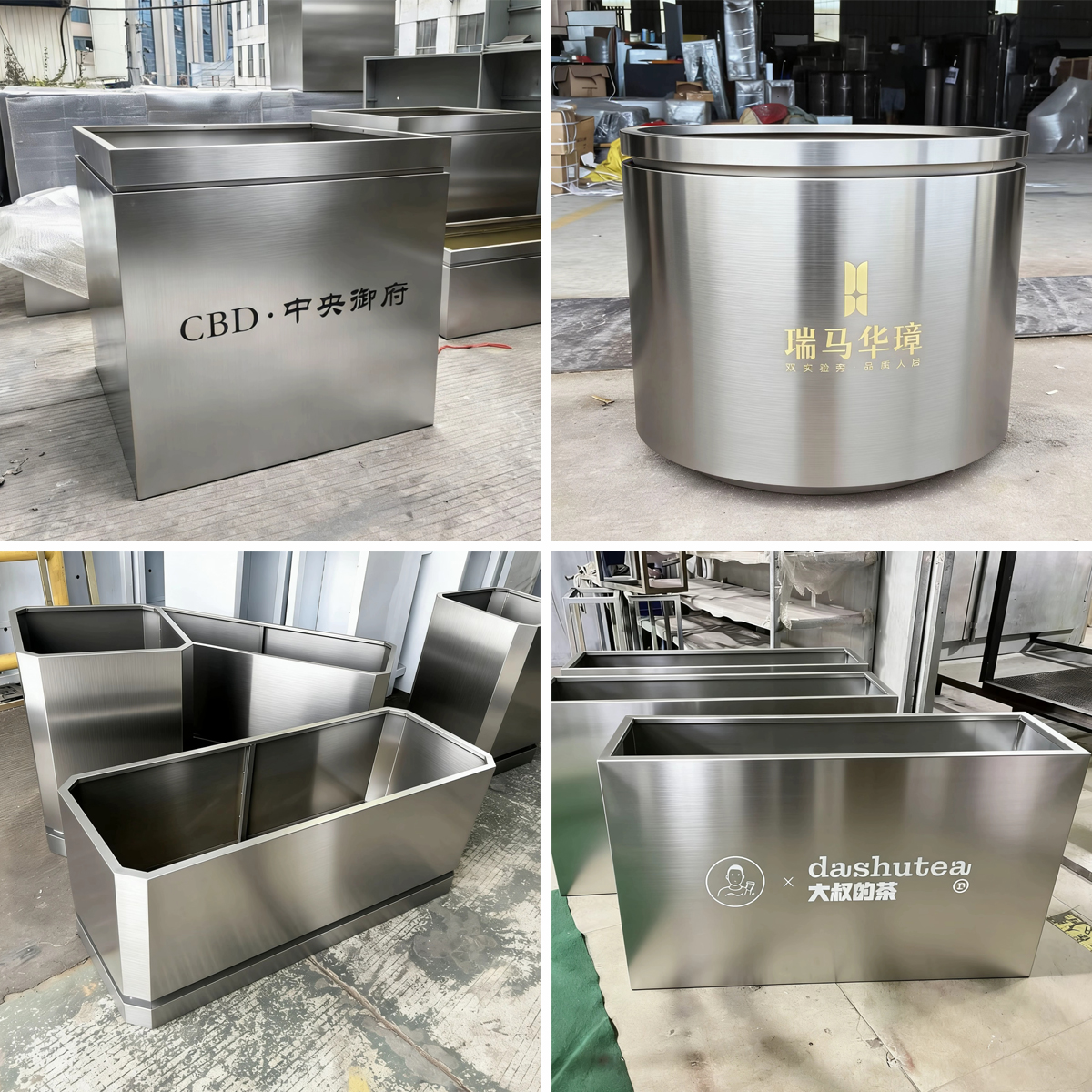 Stainless Steel Flower Box, Outdoor Metal Flower Bed, Finished Flower Pot, Commercial Street Outdoor Flower Trough Combination, Round Flower Pot, Flower Box