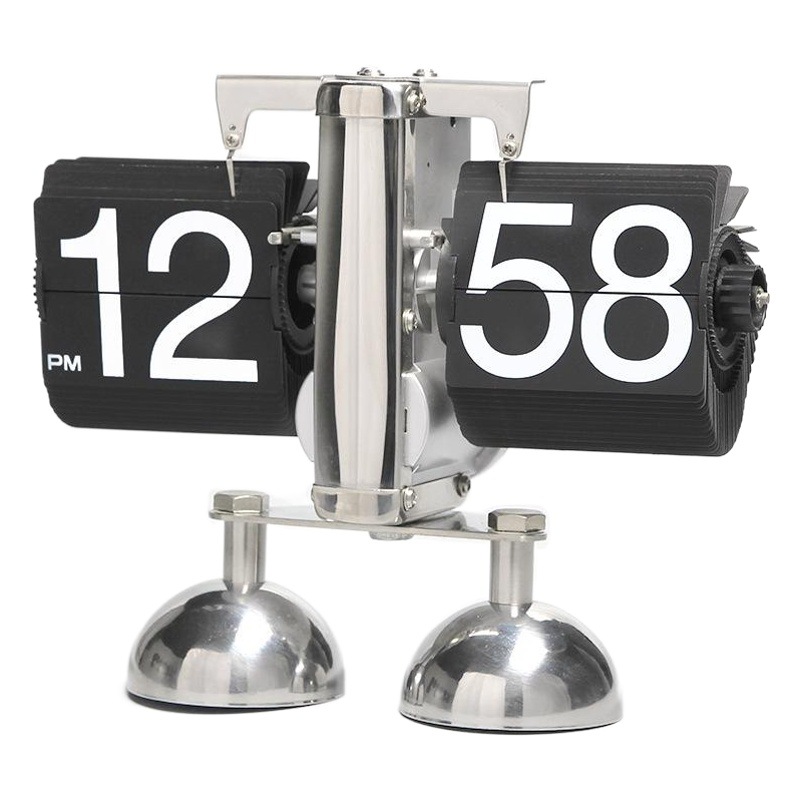 Pequeño equilibrio automático de un solo pie de doble pie Flip reloj escritorio mesita de noche Reloj clásico creativo reloj de péndulo de metal reloj