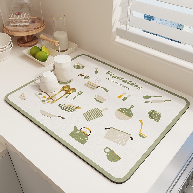 Diatom Mud 주방 배수 매트 식기 그릇 및 플레이트 플레이스 물 제어 매트 바 매트 데스크탑 차 매트 카운터 탑 흡수 매트