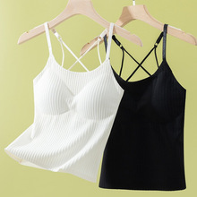 直播爆款夏季条纹百搭吊带背心女内搭外穿收副乳显瘦无痕交叉美背