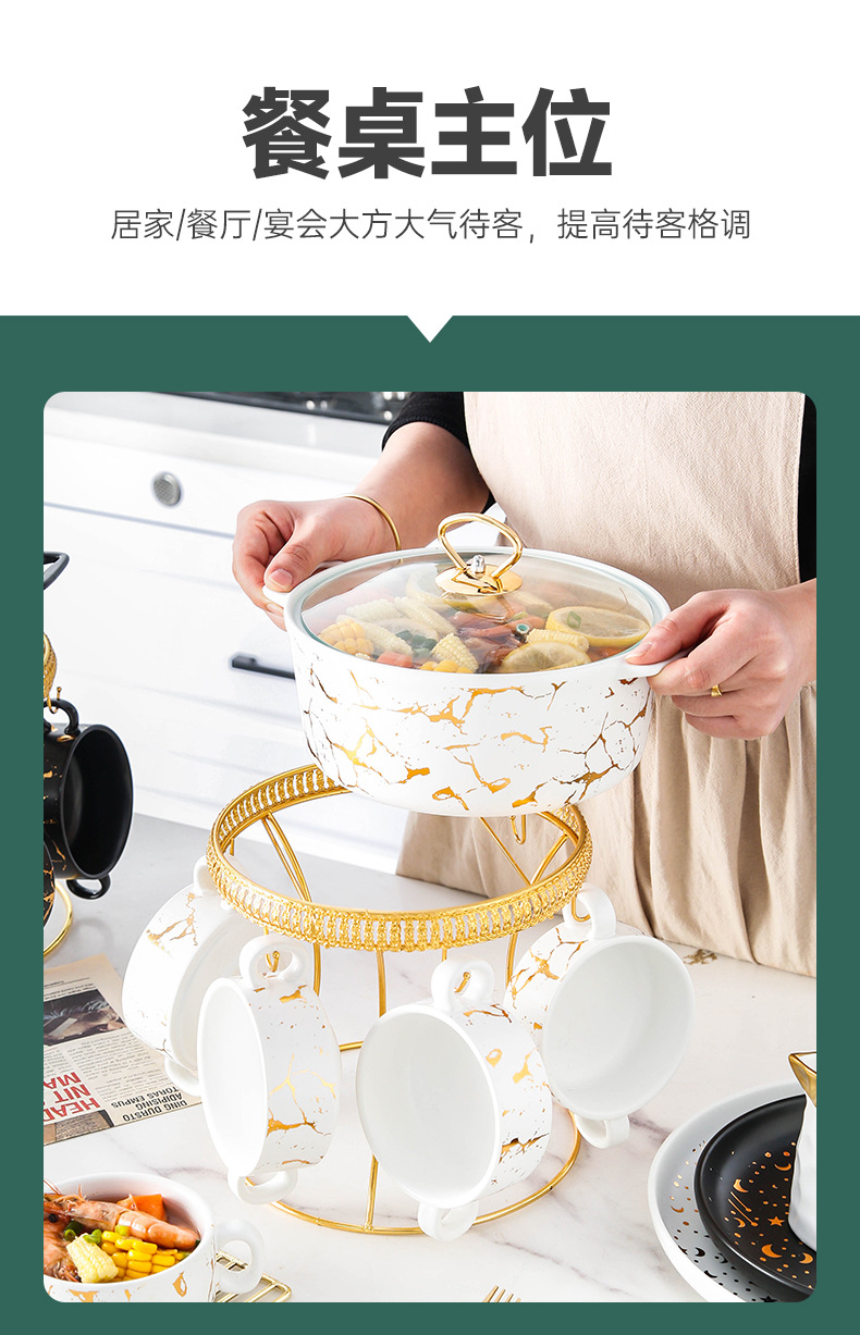 大理石汤锅带小碗（铁架）_08