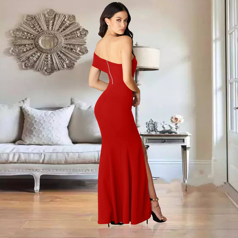 Solid Color One-Word Neck Slit Prom Dress NSHWM109588