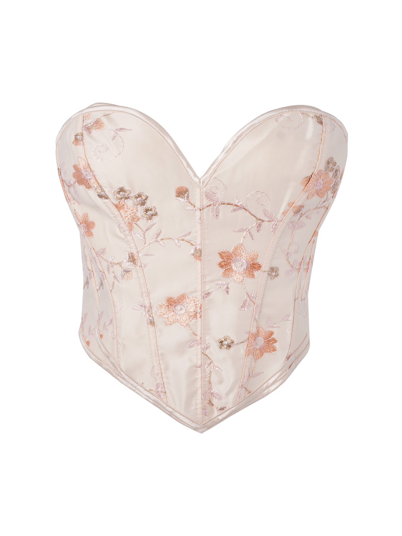 Albaricoque bordado patrón damas corsés top top squeezed chest bracelet corte hueso de pescado vestimenta exterior