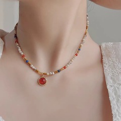 新款项链小众复古红玛瑙吊坠串珠饰品敦煌系国风毛衣锁骨链女原创