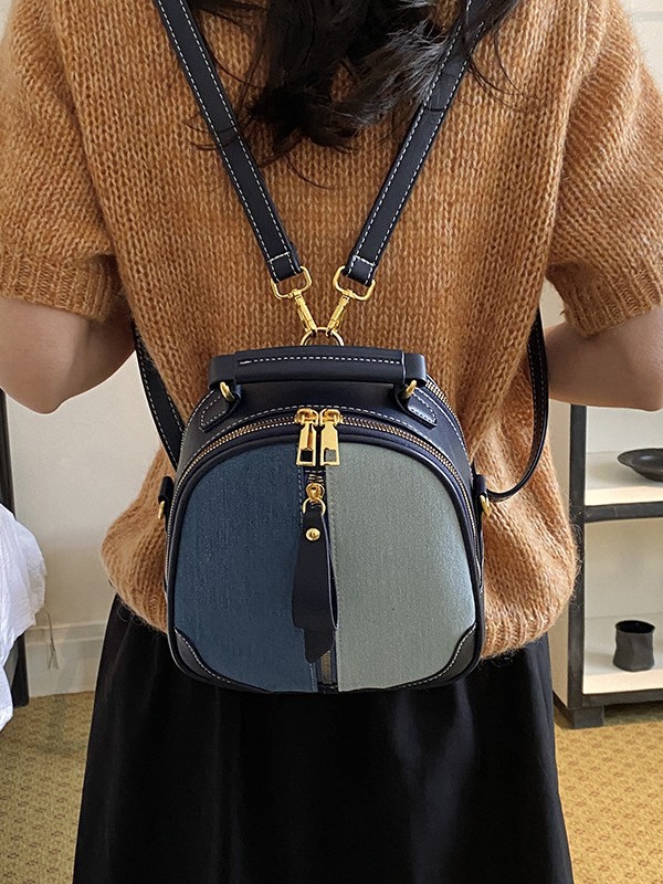 Nicho coreano Jeans color contraste mochila mujer 2026 nuevo cross-border multipropósito de alta calidad mochila versátil