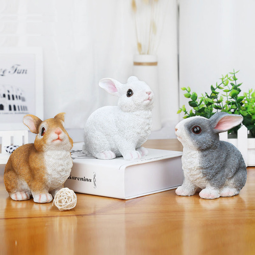 Outdoor simulated animal cute white rabbit ornament white rabbit figure decoration garden micro landscape decoration item