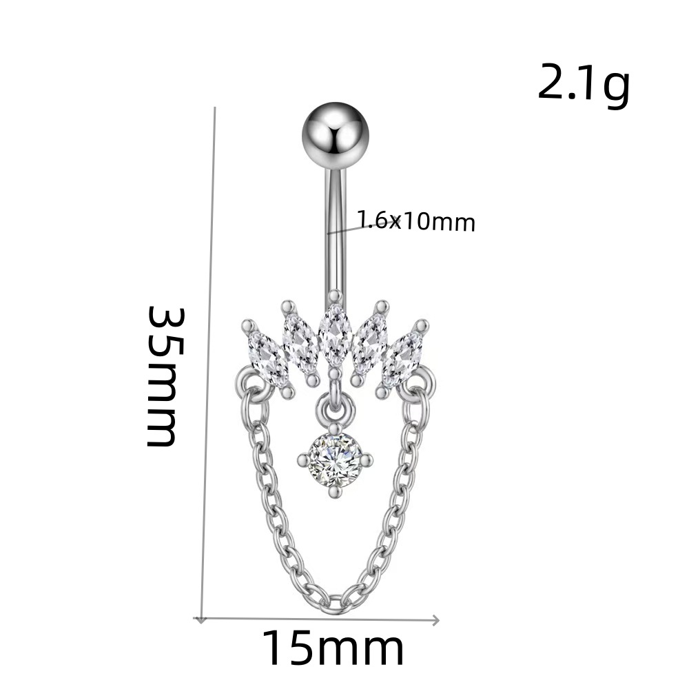 Heart Shaped Stainless Steel Zircon Belly Button Ring Dangle Navel Chain Butterfly Horseshoe Navel Jewelry 2025 Spring detail image 10