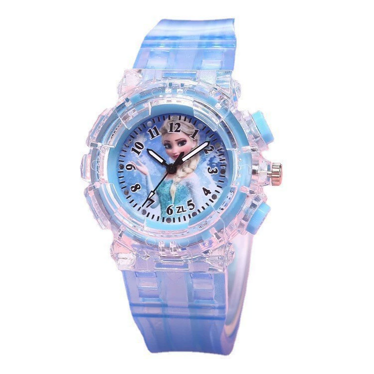 Fashionable creative flashing transparent children's watch for princess, “Frozen”, wholesale
