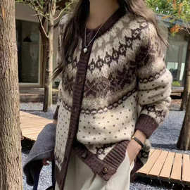 古着感！小众针织开衫女2025秋冬新款日系复古宽松慵懒毛衣外套潮
