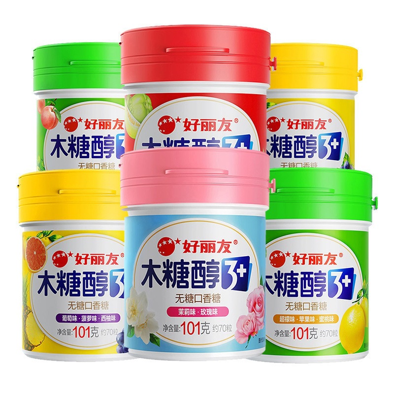 好丽友木糖醇立方无糖口香糖瓶装花香水果味清新口气接吻糖零食