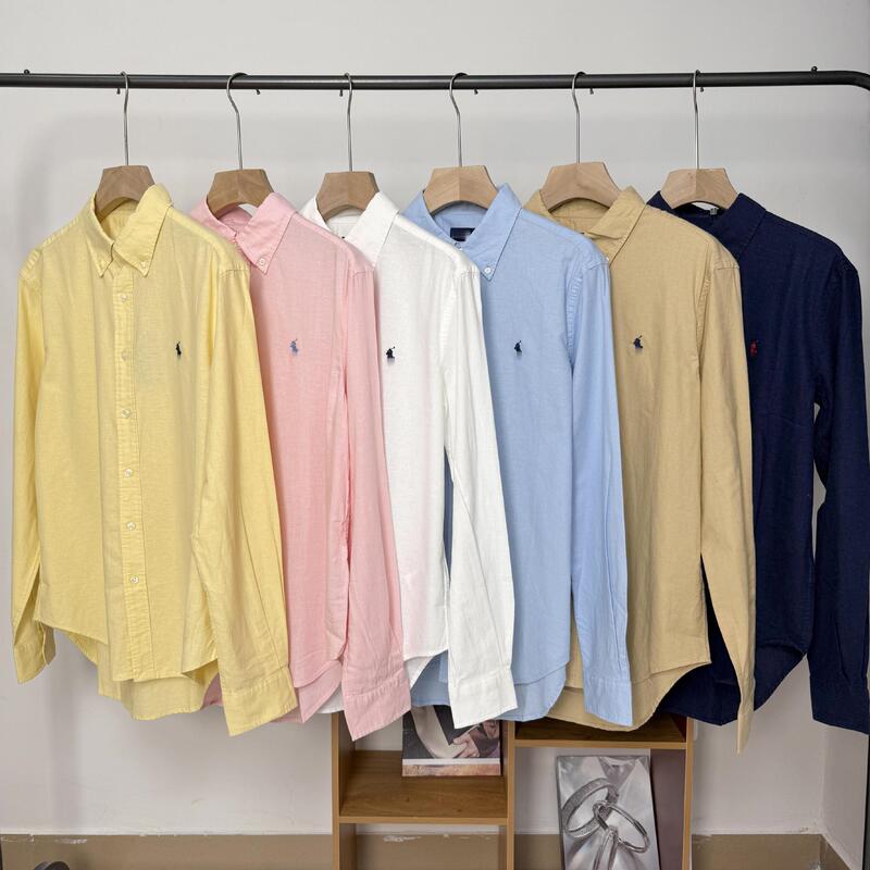 High Quality/Can Scan the Pony Logo Embroider Classic Spring and Summer Linen Long-Sleeved Shirt for Men and Women