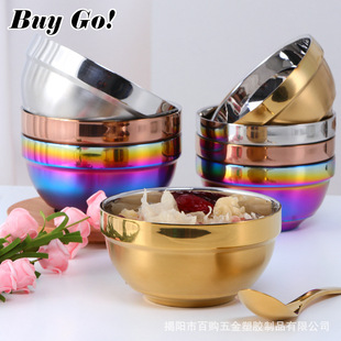 Creative Titanium Plated 304 Stainless Steel Bowl Double Layer Rice Soup Single Bowl Adult Children Family Universal Bowl