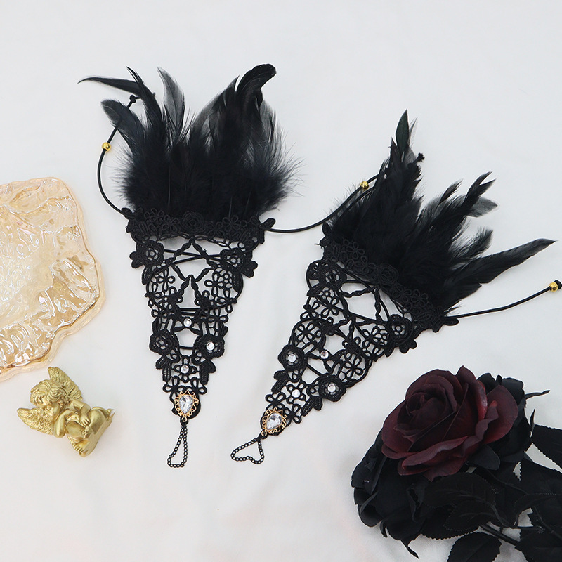 Nuevos productos transfronterizos de plumas, pañuelos de diamante, brazaletes de encaje, espectáculo de baile, vestido sexy, set oscuro