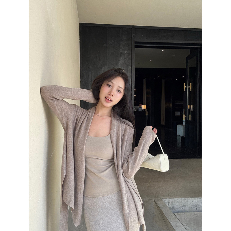 昕可达 慵懒风绑带设计羊毛开衫女秋季高级感中长款气质外套|undefined