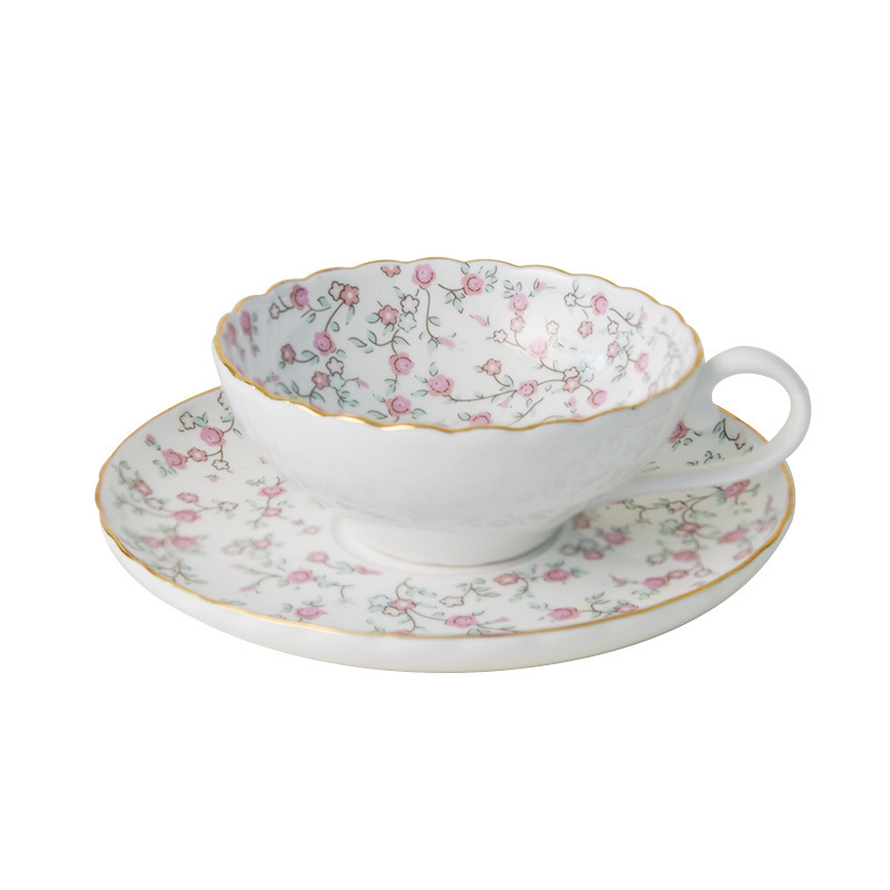 Flores lujosas románticas hueso de porcelana taza de café Jardín francés taza de té de la tarde taza de mesa de alto valor de oficina